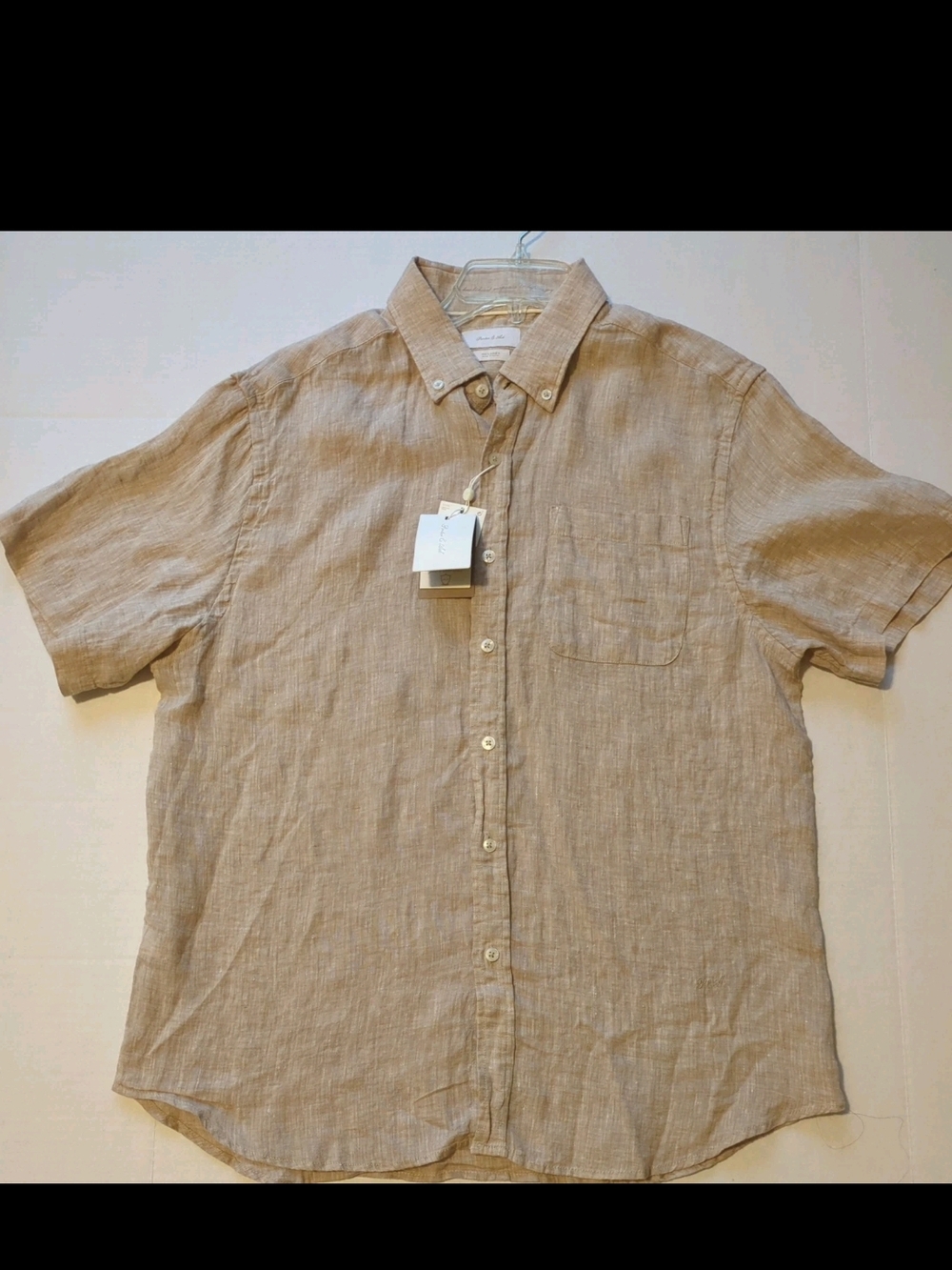 Men's Short-Sleeve 100% Linen Button-Down Shirt - Light Brown